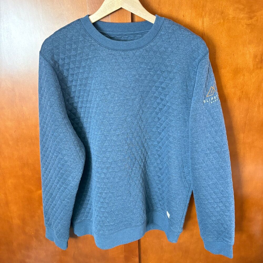 MARINE LAYER Blue Corbet Quilted Crewneck Sweatshirt Custom Logo Mens Size Large